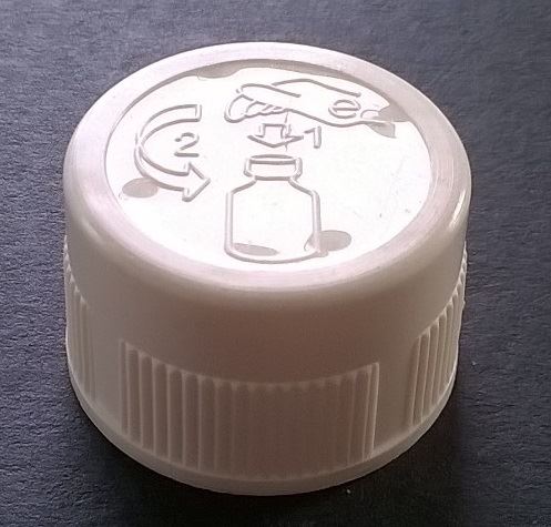 Screw cap PP, ø 28, white. Childproof CRC, with PE liner 1,5 mm